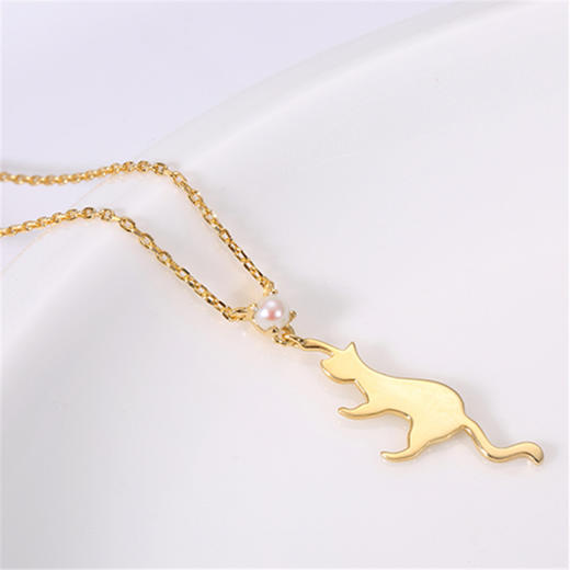 Vermeer日本akoya海水珍珠项链灵动猫咪925银3mm 商品图1