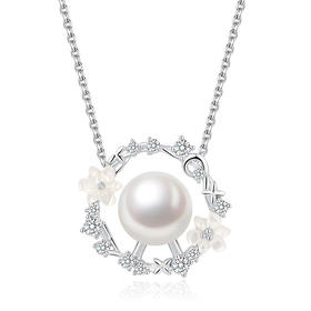 Vermeer日本Akoya海水珍珠925银天使花环吊坠项链8mm