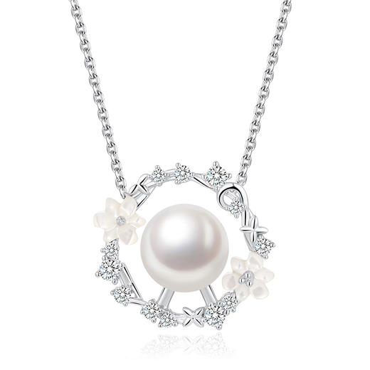 Vermeer日本Akoya海水珍珠925银天使花环吊坠项链8mm 商品图0