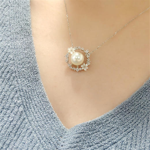 Vermeer日本Akoya海水珍珠925银天使花环吊坠项链8mm 商品图3