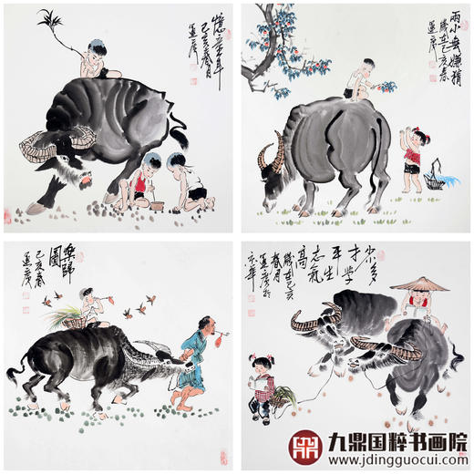 吴运广《忆童年》68cm*68cm*4 人物斗方作品 客厅/茶室挂画 商品图3