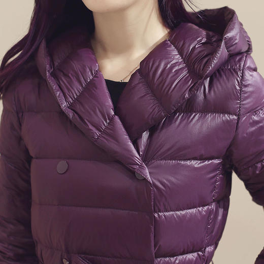 WZNH-XMR1624冬季暗扣连帽纯色直筒羽绒服 商品图3