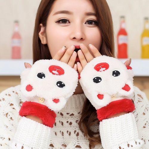 【卡通猫爪手套】男女加绒加厚半指手套保暖猫爪露指毛绒学生儿童居家日用 商品图9