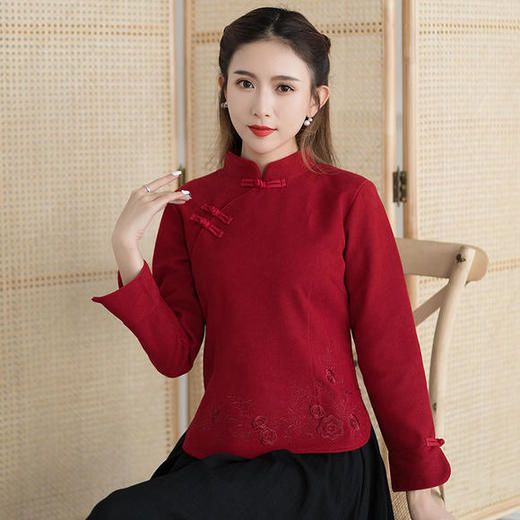 新款加绒加厚民族风斜襟立领上衣 XY2501 商品图4