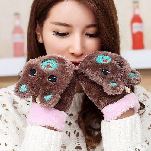 【卡通猫爪手套】男女加绒加厚半指手套保暖猫爪露指毛绒学生儿童居家日用 商品图6