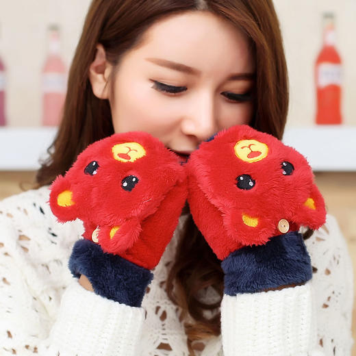 【卡通猫爪手套】男女加绒加厚半指手套保暖猫爪露指毛绒学生儿童居家日用 商品图8