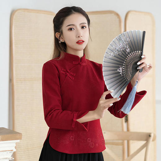 新款加绒加厚民族风斜襟立领上衣 XY2501 商品图2