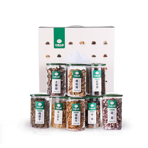 大唐山臻【原生种特产8件套】土香菇、姬松茸、原生种木耳、原生种花豆、原生种辣椒干、原生种红军菜、原生种梅菜干、高山笋衣
 商品图0