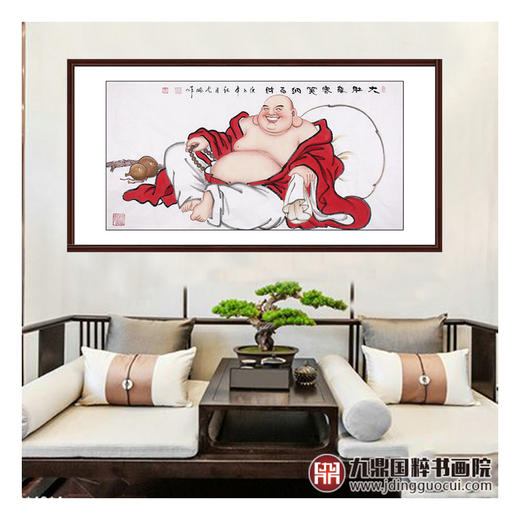 高云鹏《大肚能容笑纳百财》68*138cm 人物横幅作品 茶室/客厅挂画 商品图3