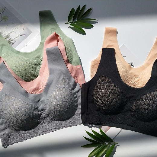 【爆款】泰国乳胶4.0升级版分体水滴杯蕾丝睡眠内衣无钢圈背心式文胸 商品图0