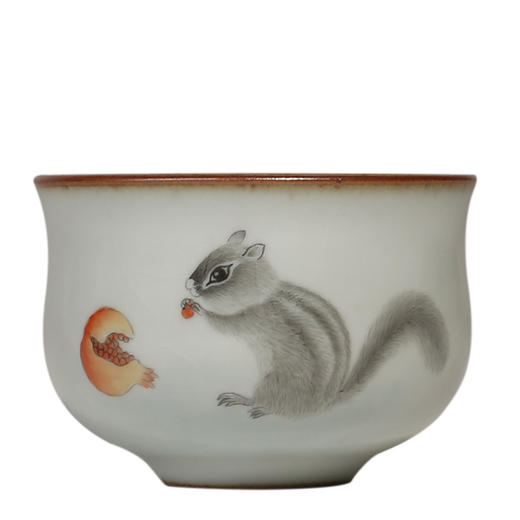 茶杯-陶瓷品茗杯-汝窑手绘松鼠可爱小茶杯主人杯 礼盒装 商品图4