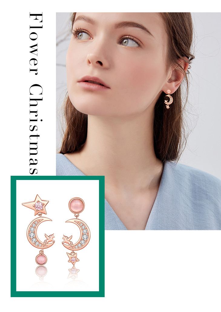 卡蒂罗纯银耳环女原创不对称耳饰2020年新款潮百搭少女气质首饰品