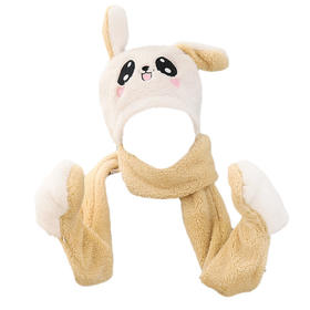 【亲子款】会动兔耳朵帽子 秋冬儿童骑车防风帽围巾帽子手套一体三件套包头帽