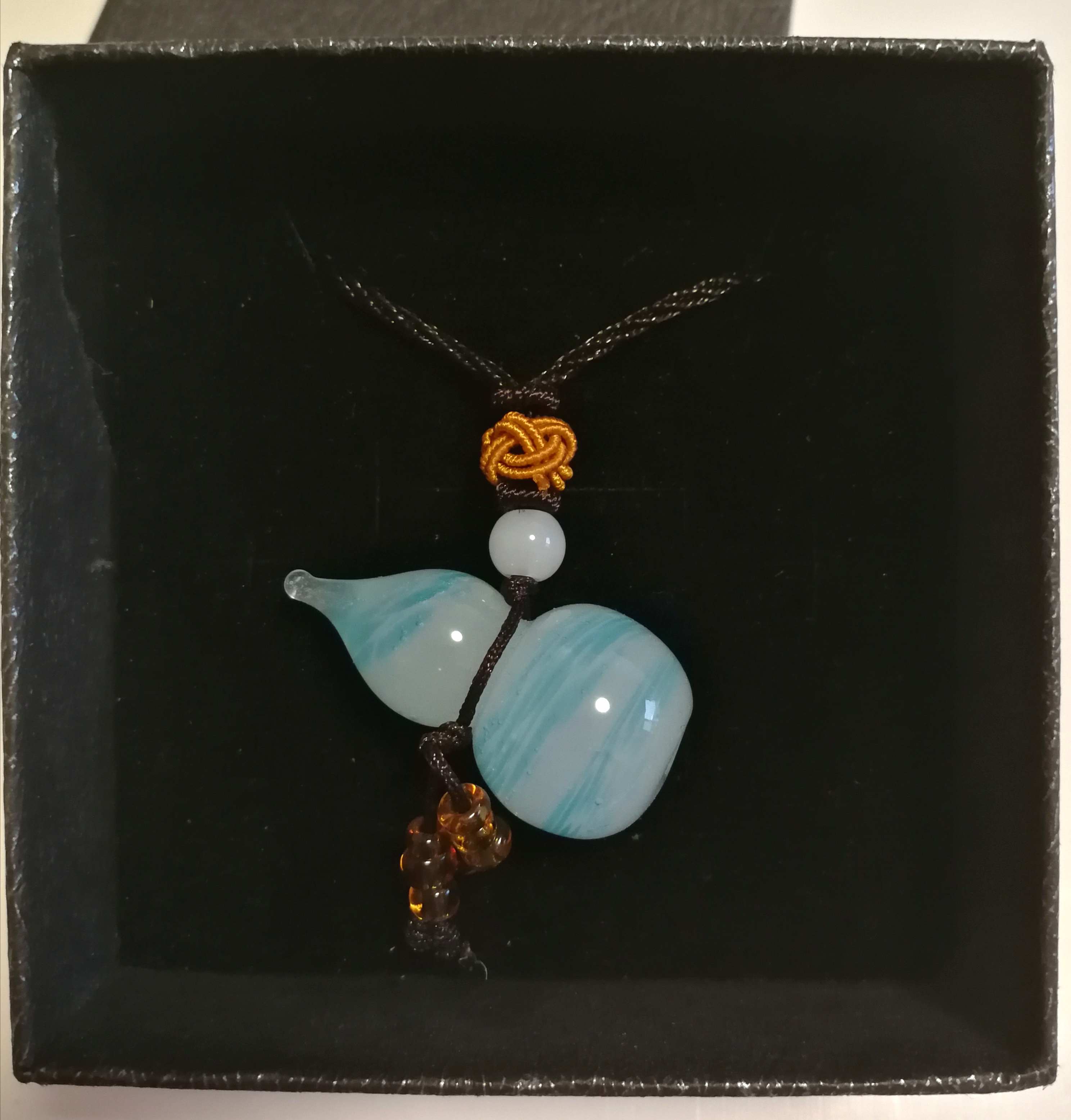 琉璃云纹天空蓝葫芦"福禄"吊坠