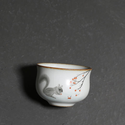 茶杯-陶瓷品茗杯-汝窑手绘松鼠可爱小茶杯主人杯 礼盒装 商品图1