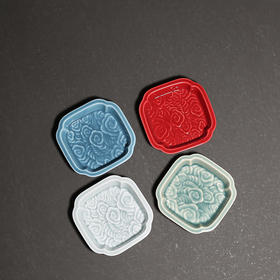 茶道配件-陶瓷杯垫-浮雕祥云茶杯垫 隔热垫纯色功夫茶道配件杯托