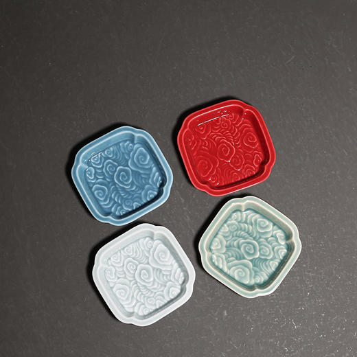 茶道配件-陶瓷杯垫-浮雕祥云茶杯垫 隔热垫纯色功夫茶道配件杯托 商品图0