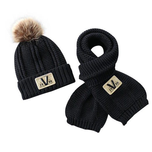 【潮童】儿童毛线帽子围巾两件套装加绒宝宝秋冬季男童潮男孩大童韩版冬天 商品图0