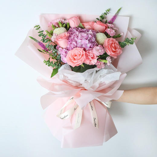 玫瑰绣球混搭花束女神女士生日礼物纪念日花店送花 - 绿韵花田鲜花店
