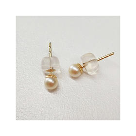 Vermeer日本Akoya海水珍珠暖暖人气奶油色珍珠18K金必入经典款小耳钉4-4.5mm