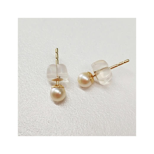 Vermeer日本Akoya海水珍珠暖暖人气奶油色珍珠18K金必入经典款小耳钉4-4.5mm 商品图0