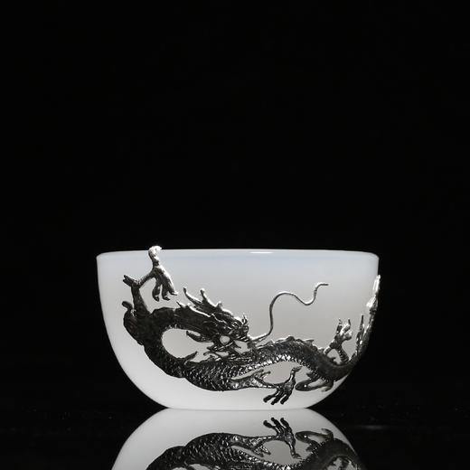 茶杯-陶瓷品茗杯-镶银龙凤玉瓷主人杯 商品图2