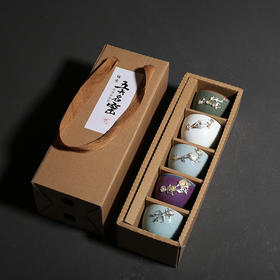茶杯-陶瓷品茗杯-五大名窑镶银小茶杯 陶瓷功夫茶具汝窑品茗杯套装