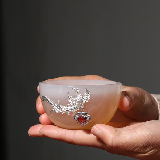 茶杯-陶瓷品茗杯-镶银龙凤玉瓷主人杯 商品图1