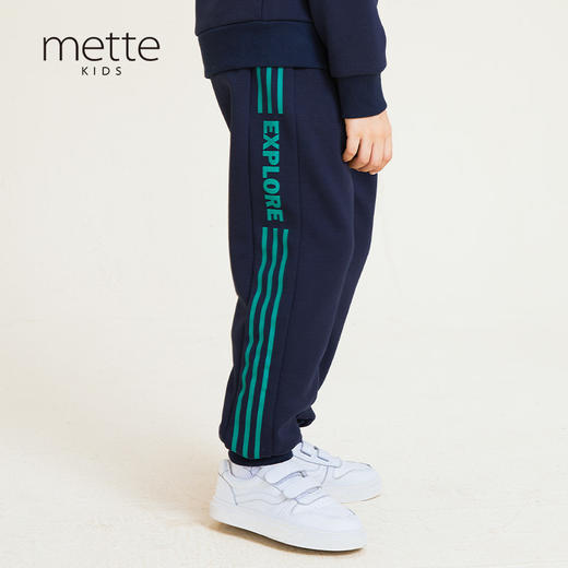 METTE童装男童加绒偏厚保暖针织裤时尚条纹装饰休闲运动长裤子 商品图2