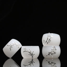 茶杯-玻璃品茗杯-琉璃品茗杯-白瓷玉瓷梅兰竹菊镶银品茗杯
