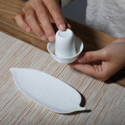 茶具套装-德化白瓷品茗杯闻香杯杯垫组合套装 茶艺表演留香杯套组 商品图2