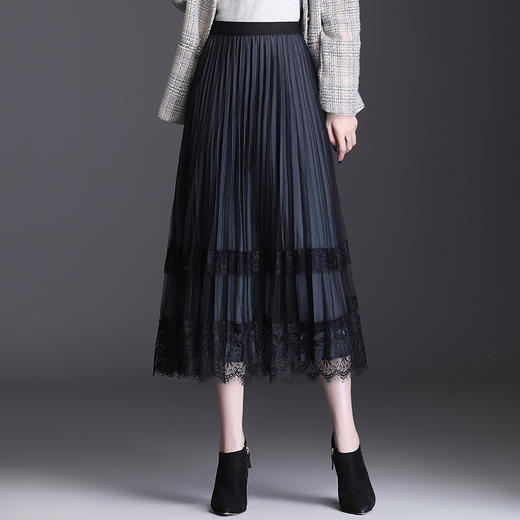 百褶显瘦，高腰金丝绒中长款网纱两面穿半身裙KFY-1882NW 商品图5