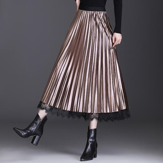 百褶显瘦，高腰金丝绒中长款网纱两面穿半身裙KFY-1882NW 商品图3