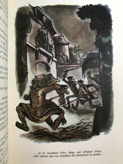 【法语】限量100册编号100！1921年 阿纳托尔·法朗士《鹅掌女王烤肉店》 7幅彩色插图 皮装大32开 商品图7