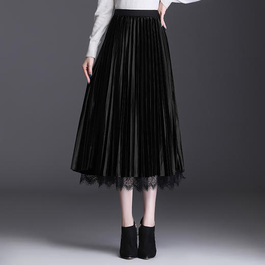 百褶显瘦，高腰金丝绒中长款网纱两面穿半身裙KFY-1882NW 商品图6