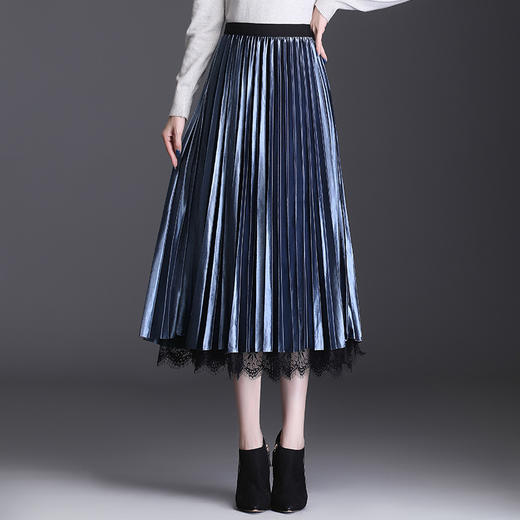 百褶显瘦，高腰金丝绒中长款网纱两面穿半身裙KFY-1882NW 商品图2