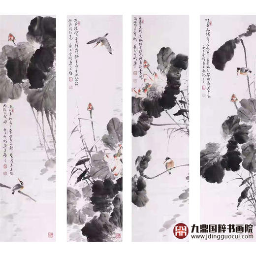 高云鹏《花鸟四条屏》34cm*138cm*4 花鸟四条屏作品 客厅/茶室挂画 商品图1