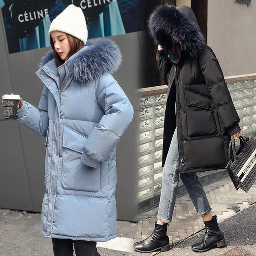 上海旗袍厂FF-181韩版大码女冬装胖mm加肥加大貉子毛领中长款羽绒服外套潮181 商品图2