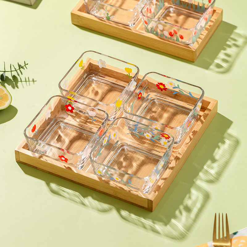 摩登主妇玻璃分格果盘家用小吃碟客厅零食干果盘水果点心盘糖果盘
