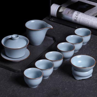 汝窑茶具套装开片盖碗茶杯陶瓷茶漏家用客厅功夫泡茶整套汝瓷礼品 商品图0