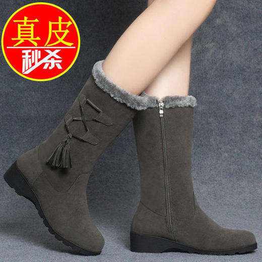 JXG-紅晴綖真皮雪地靴加绒保暖棉鞋防滑中筒妈妈女靴 商品图0