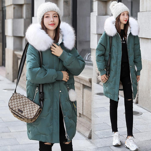 上海旗袍厂FF-169大码女装胖mm加肥加大貉子毛领加厚中长款羽绒服外套169 商品图3