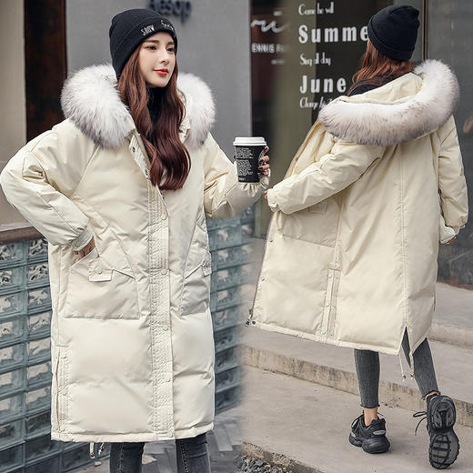 上海旗袍厂FF-180韩版大码加肥加大胖mm貉子毛领中长款派克风羽绒服冬装女180 商品图2