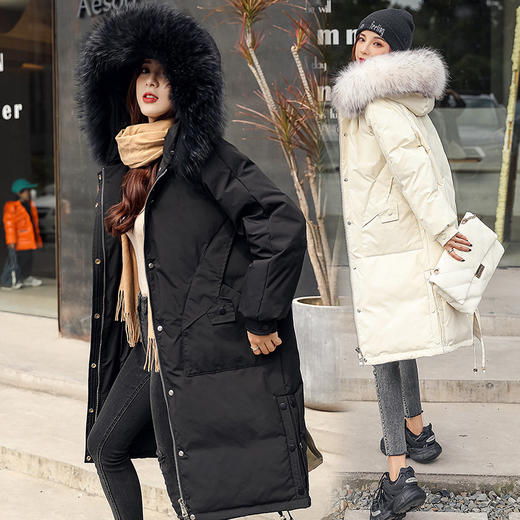 上海旗袍厂FF-180韩版大码加肥加大胖mm貉子毛领中长款派克风羽绒服冬装女180 商品图0