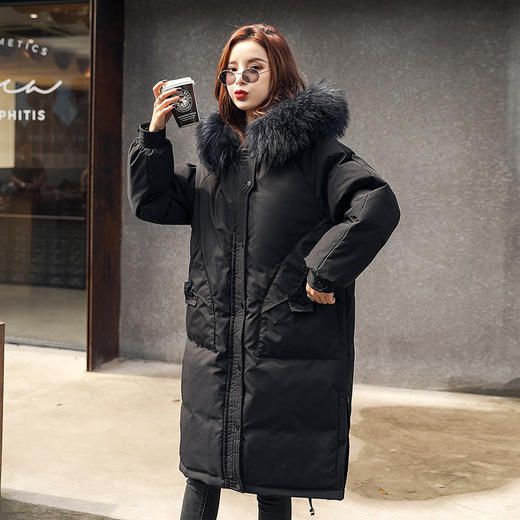 上海旗袍厂FF-180韩版大码加肥加大胖mm貉子毛领中长款派克风羽绒服冬装女180 商品图5