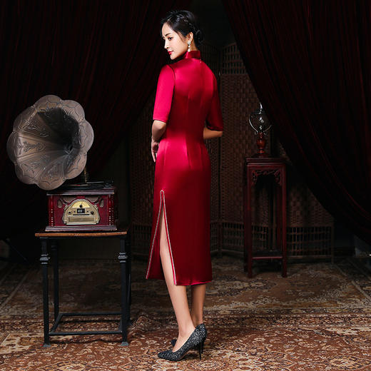 上海旗袍厂LHS-2017新款改良版礼服贵夫人高端大码旗袍优雅醋酸连衣裙秋 商品图2