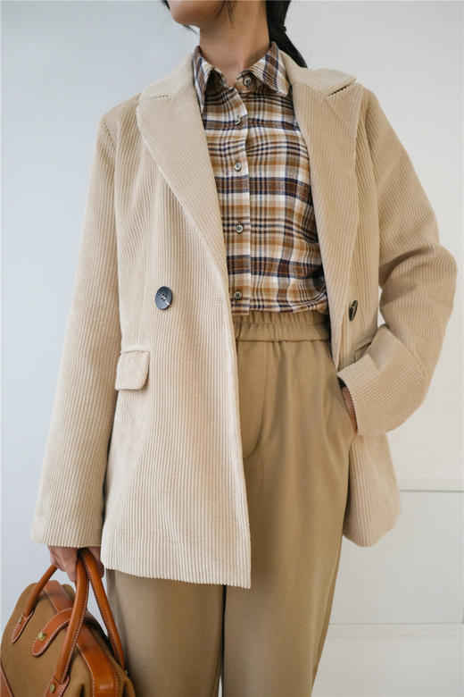 米色宽松灯芯绒西装通勤外套文艺复古百搭【付款3-5天发货周末顺延】 商品图1