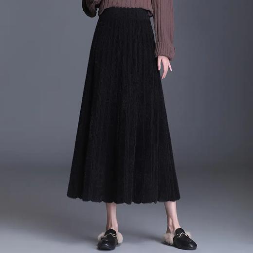 百褶裙加厚长裙，高腰中长款水貂绒针织裙 PXSJ16913 商品图0