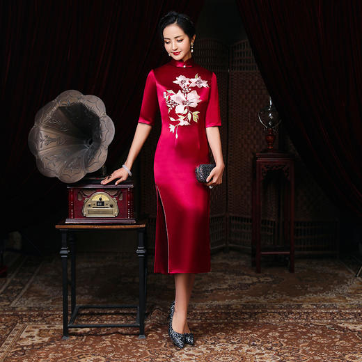 上海旗袍厂LHS-2017新款改良版礼服贵夫人高端大码旗袍优雅醋酸连衣裙秋 商品图1