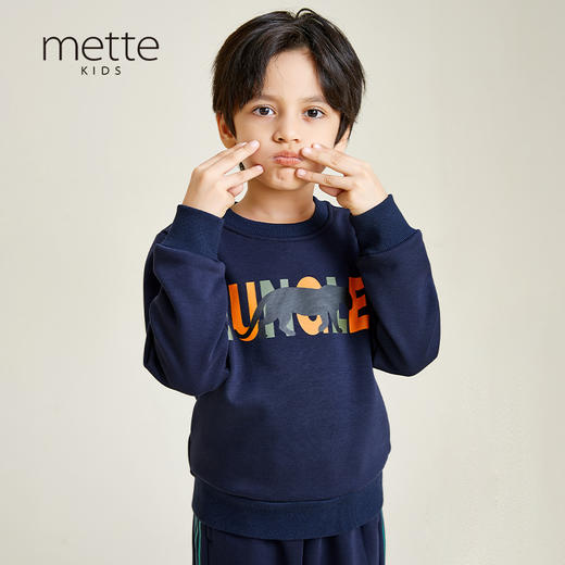 METTE童装男宝圆领加绒卫衣2020秋冬时尚字母印花长袖保暖上衣 商品图1